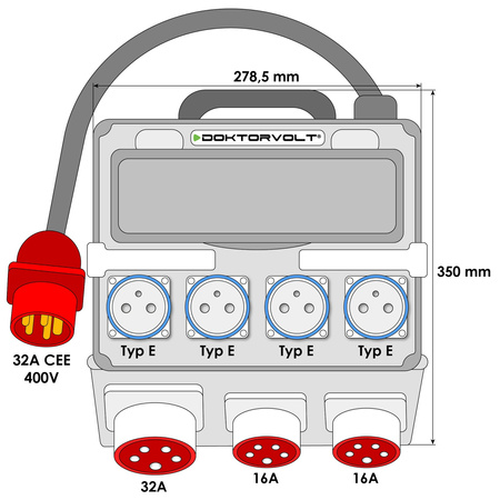 Rozdzielnica przenośna TR-S/FI 1x32A/5P 2x16A/5P 4x230V FR IP44 SKH